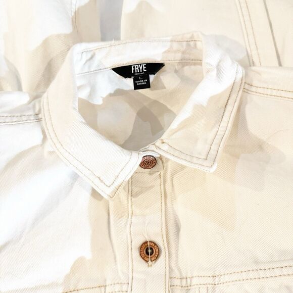 Frye Denim Mini Dress Size L Button Front Dual Chest Pockets Bone NEW - Picture 8 of 8